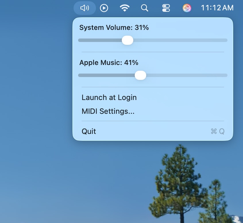 MIDI Volume Control Menu Bar Interface